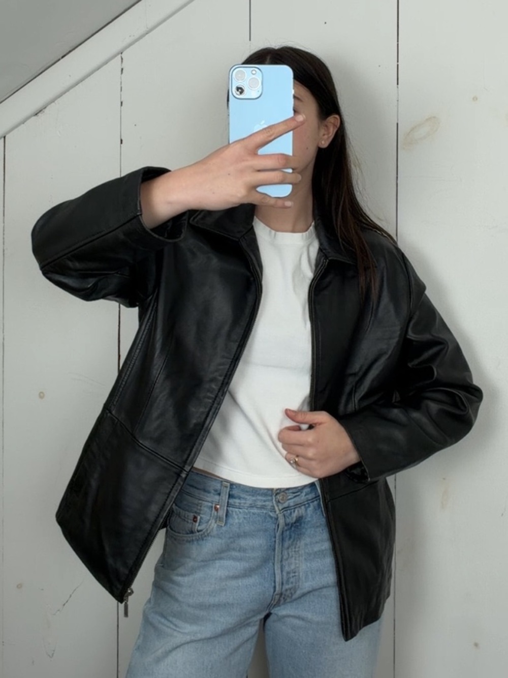 Vintage Croft & Barrow Black Lambskin Leather Full Zip Jacket Women’s M 90s Y2K‎